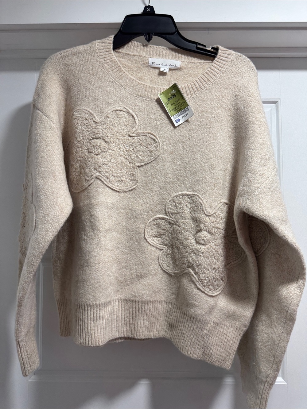 Sanctuary Cream Floral Appliqué Crew Sweater